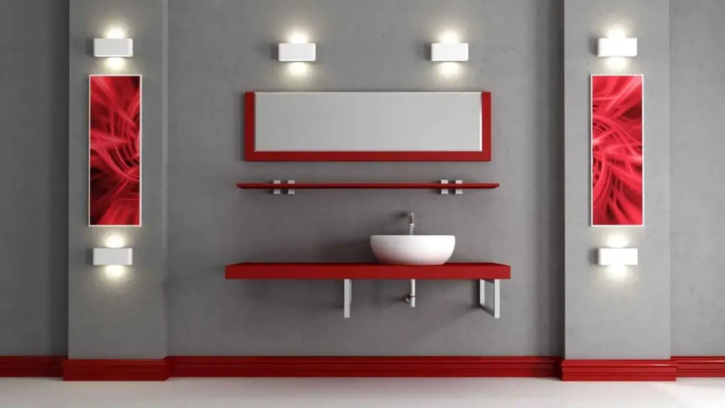 Concrete bathroom with beautiful red